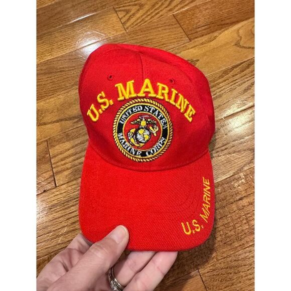 US Marine Red Embroidered Logo Adjustable Baseball Cap Unisex Hat - Picture 1 of 4